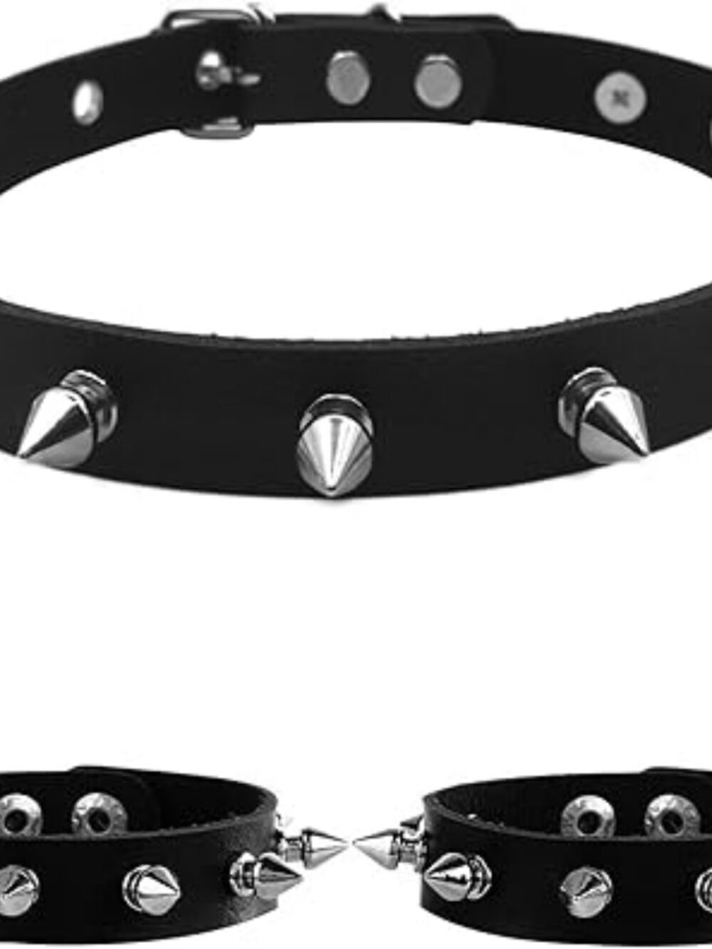 NEW 3 Pieces Leather Choker Collar & Bracelets w Spikes Set Combo Punk Gothic
